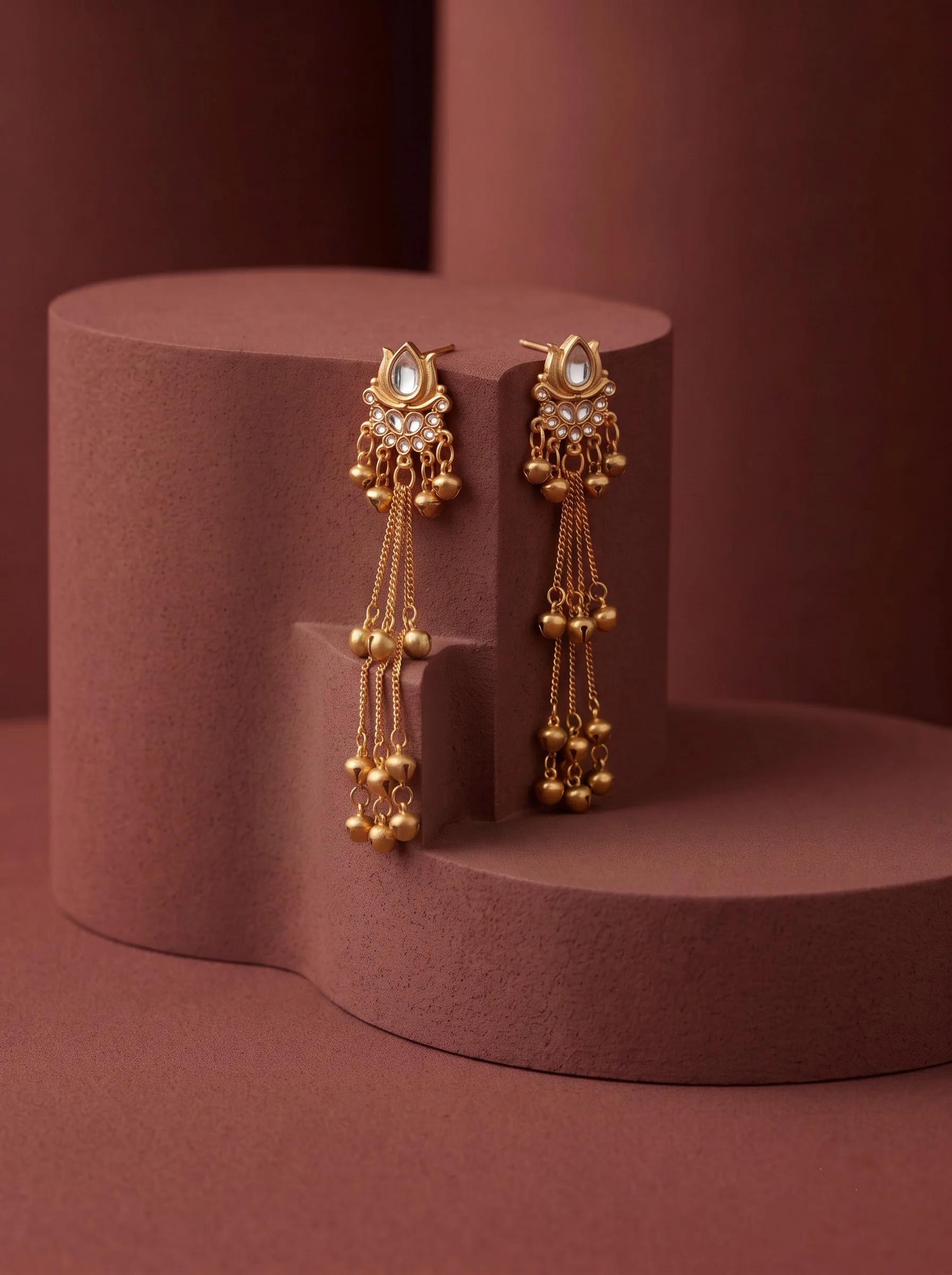 Kundan Royale Layered Tassel Earrings - Image 3