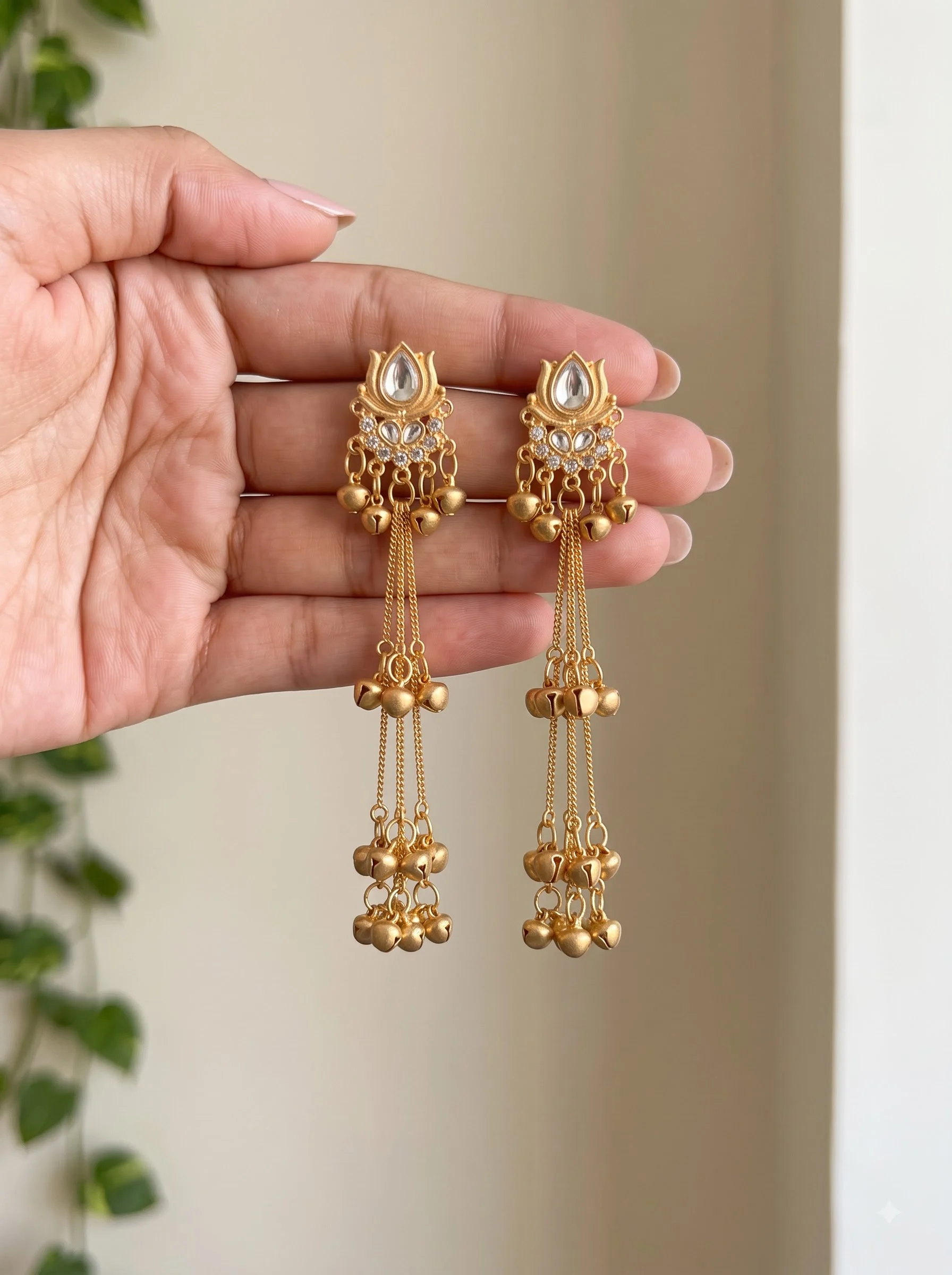 Kundan Royale Layered Tassel Earrings - Image 4