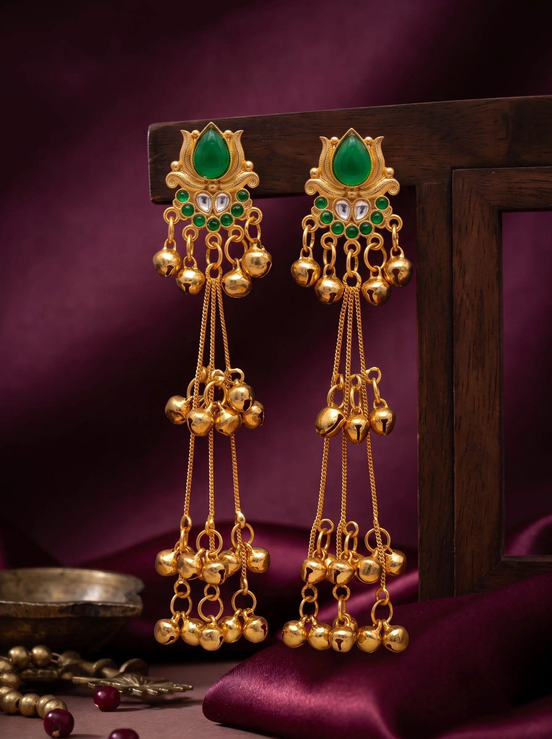 Emerald Royale Tassel Drop Earrings - Image 3