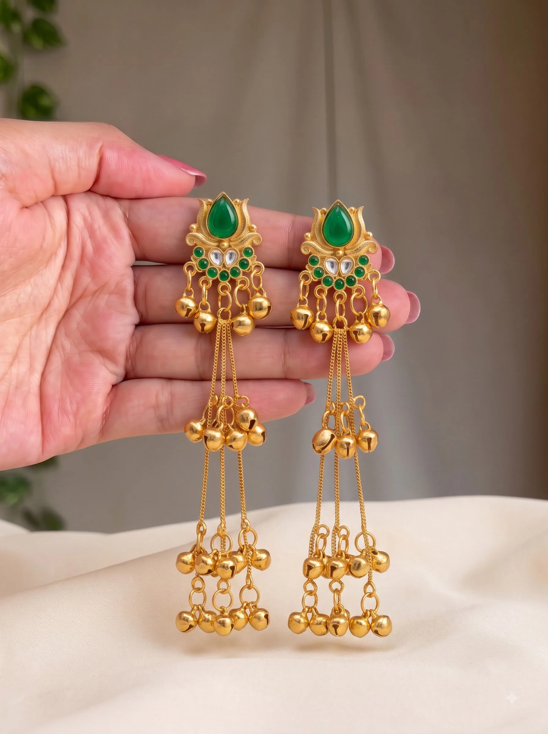 Emerald Royale Tassel Drop Earrings - Image 2