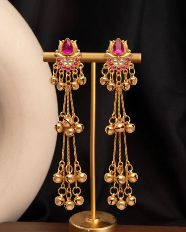 Ruby Royale Layered Tassel Earrings