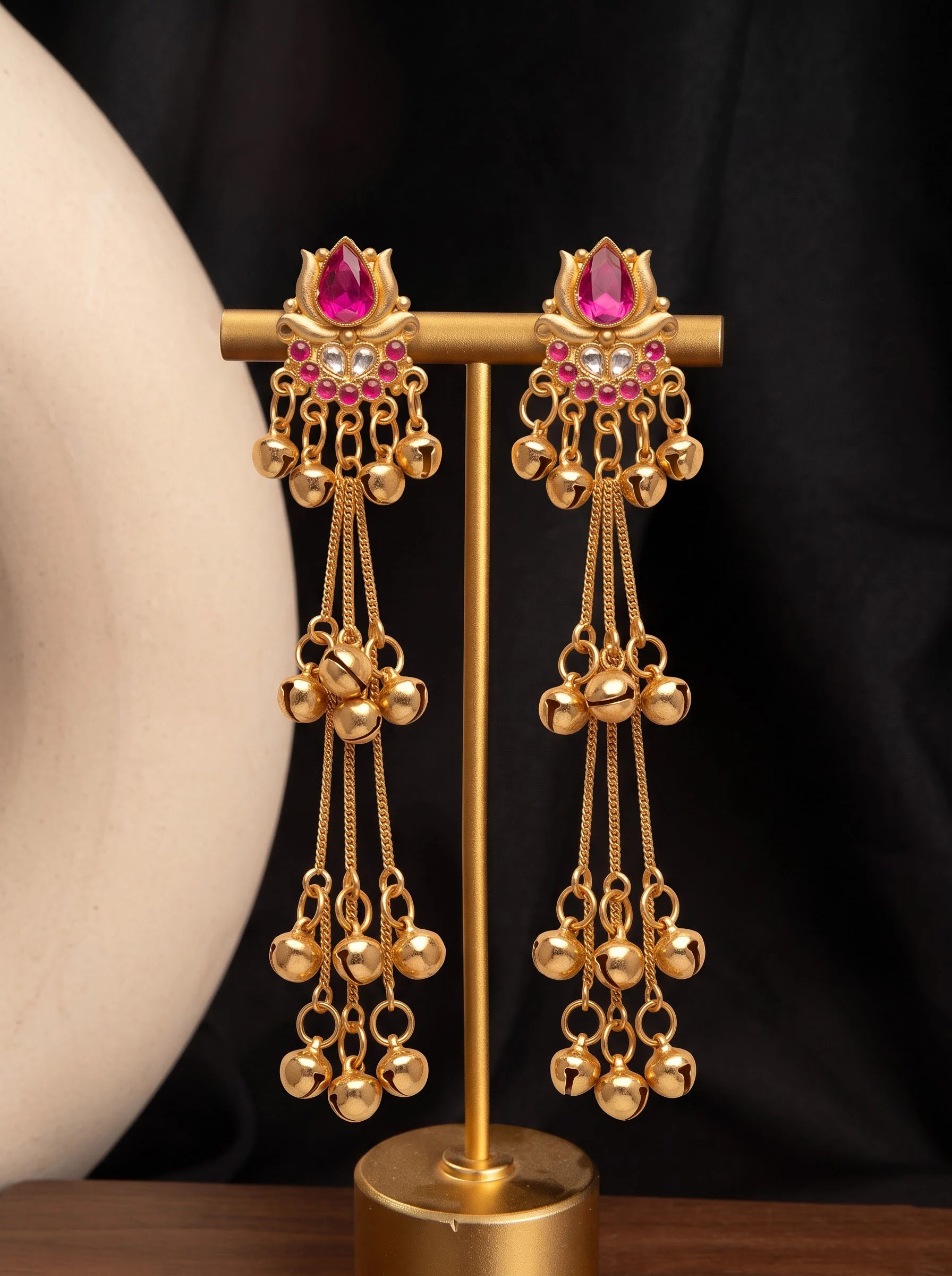 Ruby Royale Layered Tassel Earrings