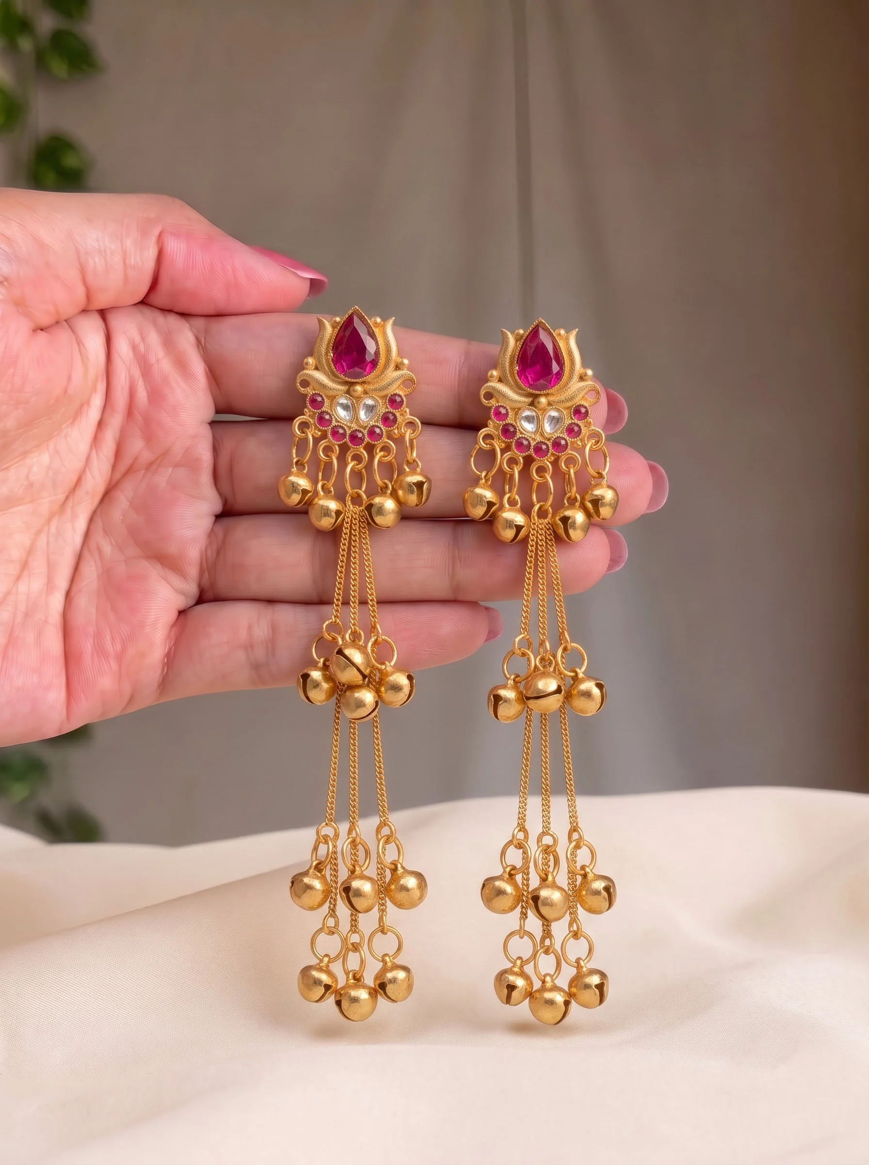 Ruby Royale Layered Tassel Earrings - Image 4