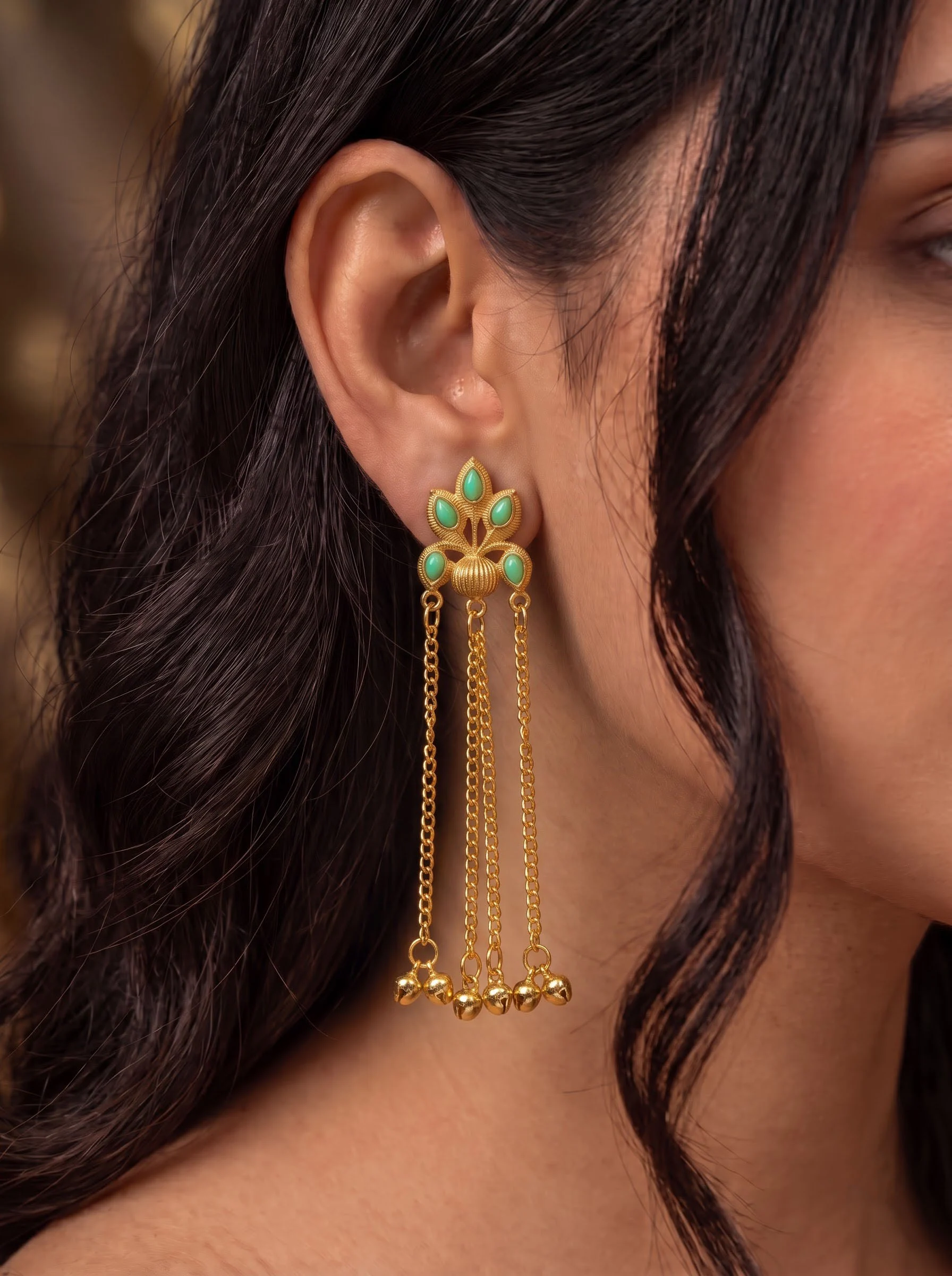 Mint Blossom Cascade Chain Earrings - Image 5