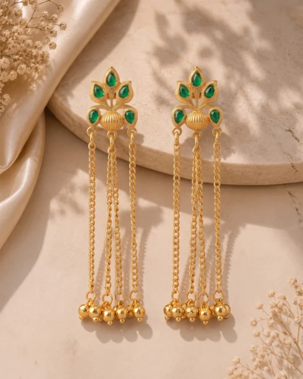 Emerald Petal Cascade Chain Earrings