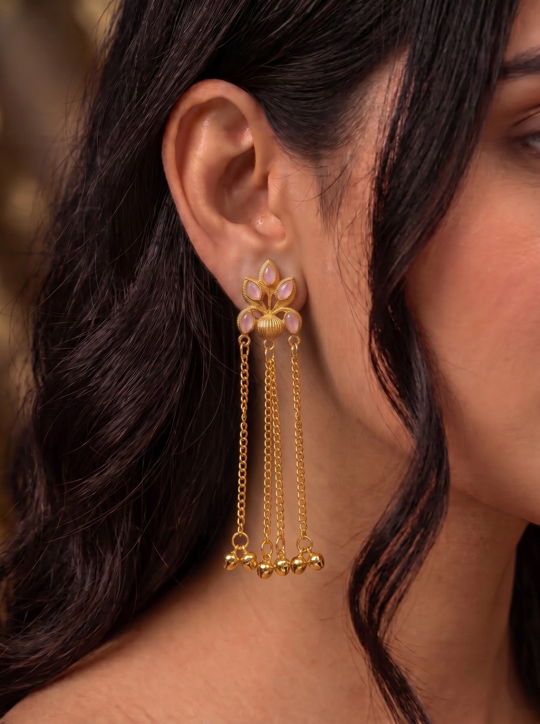 Blush Petal Cascade Chain Earrings - Image 3