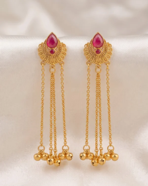 Pink Ghungroo Chain Drop Earrings