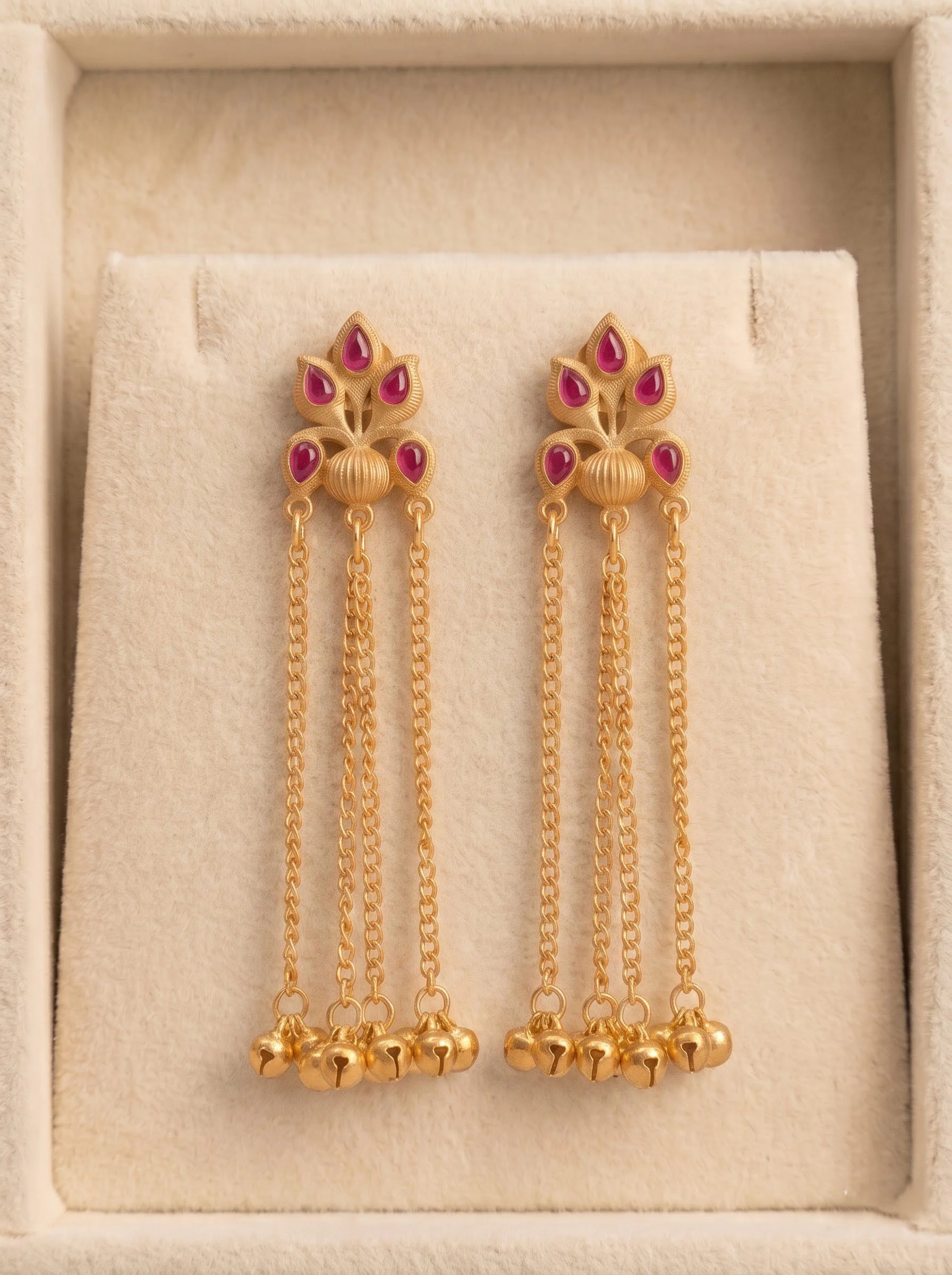 Ruby Petal Cascade Chain Earrings - Image 5
