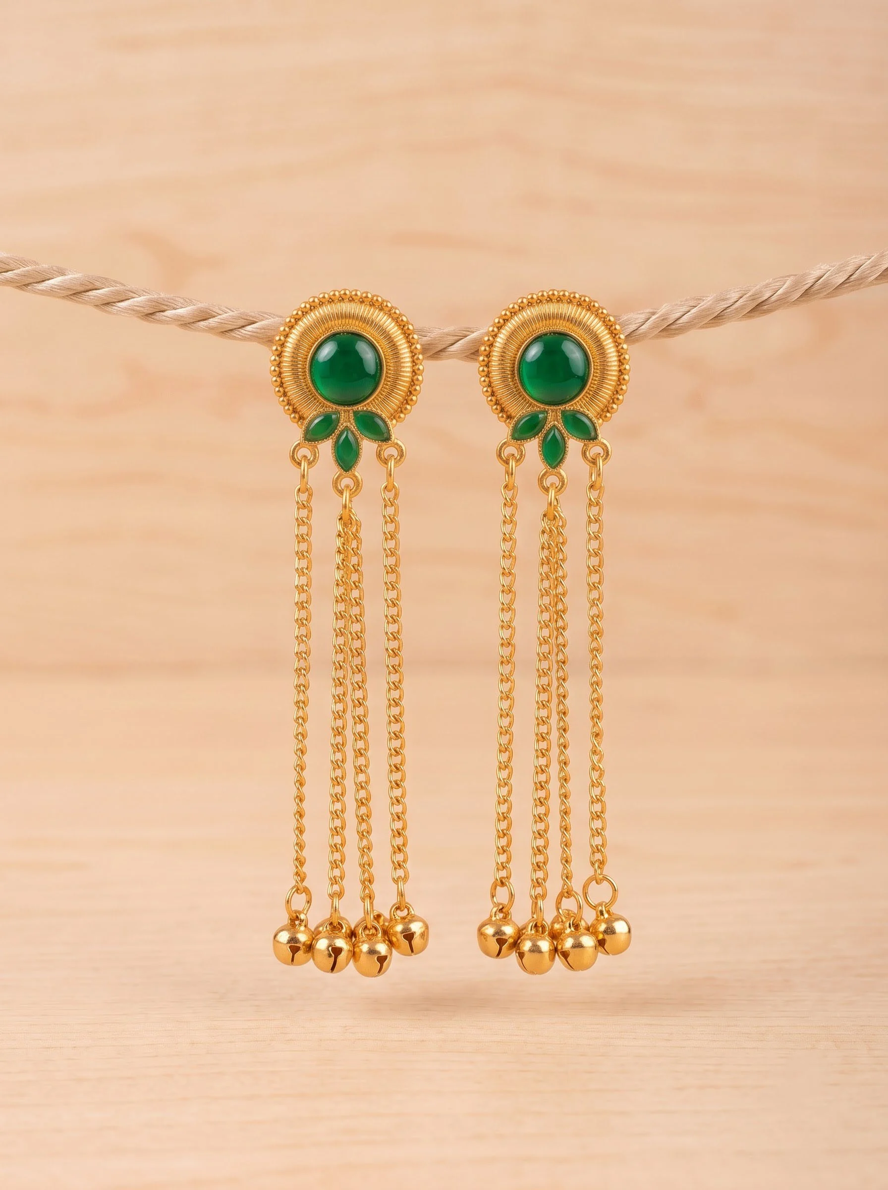 Emerald Grace Chain Drop Earrings - Image 5