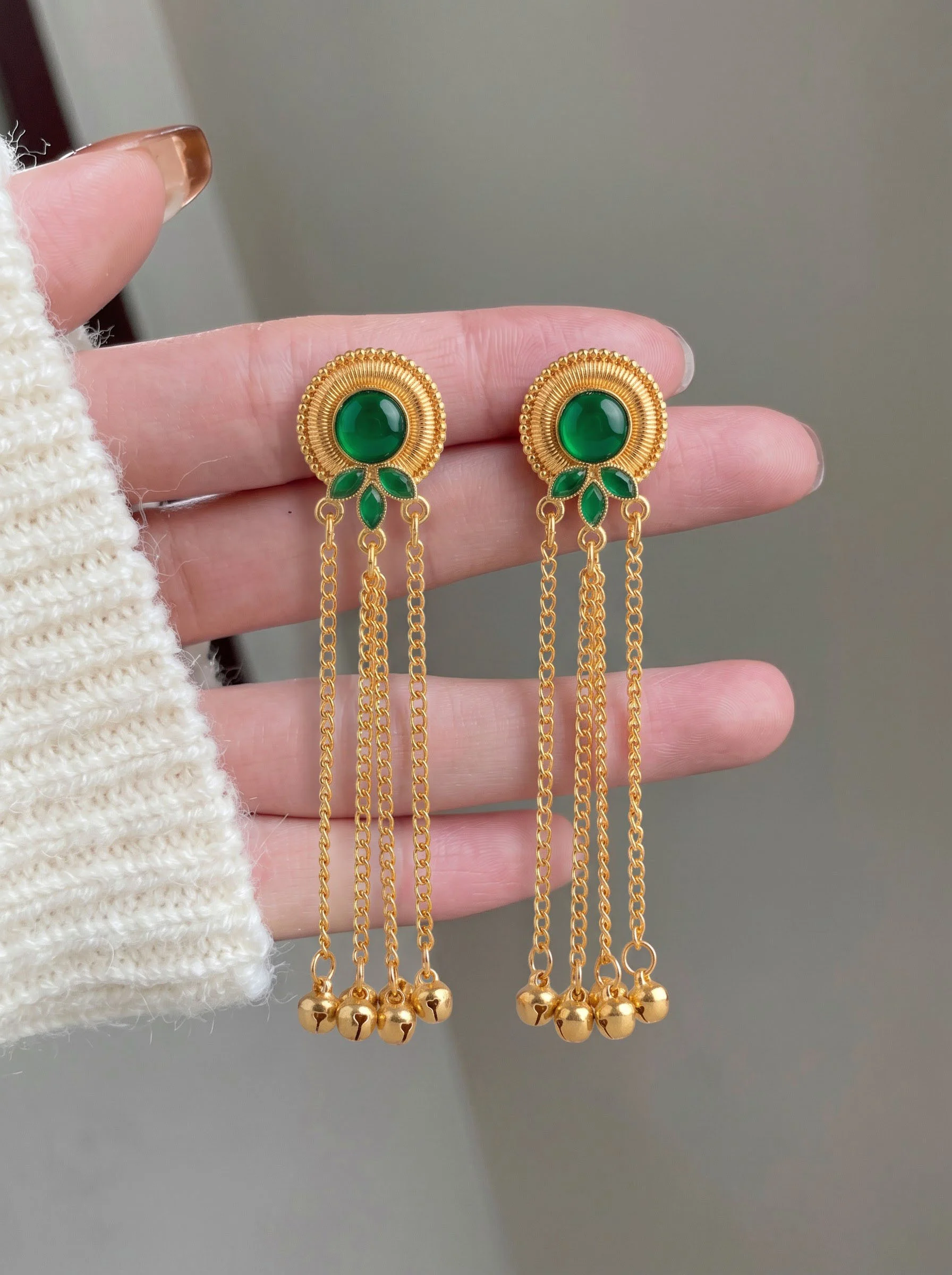Emerald Grace Chain Drop Earrings - Image 4