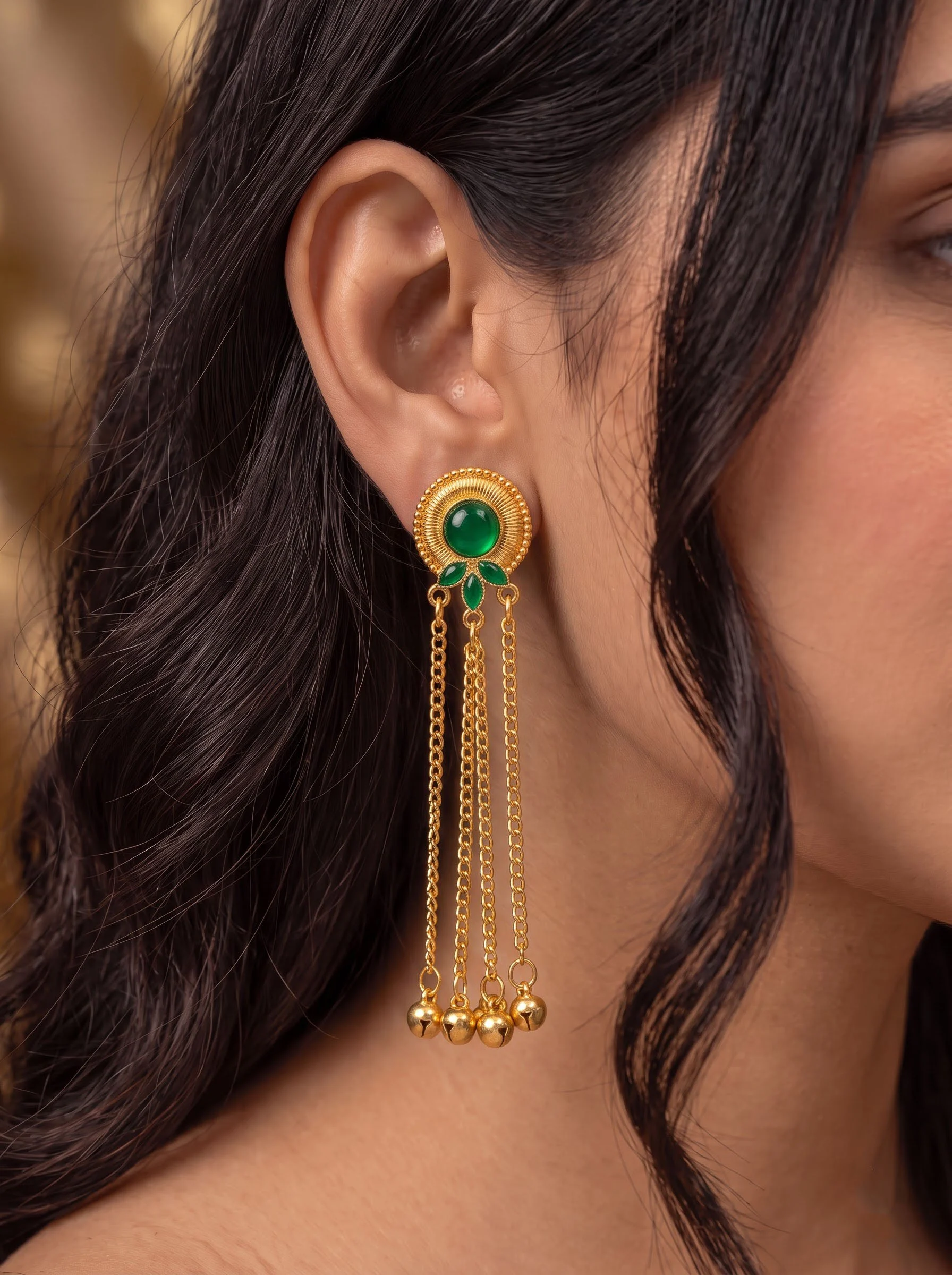 Emerald Grace Chain Drop Earrings - Image 3