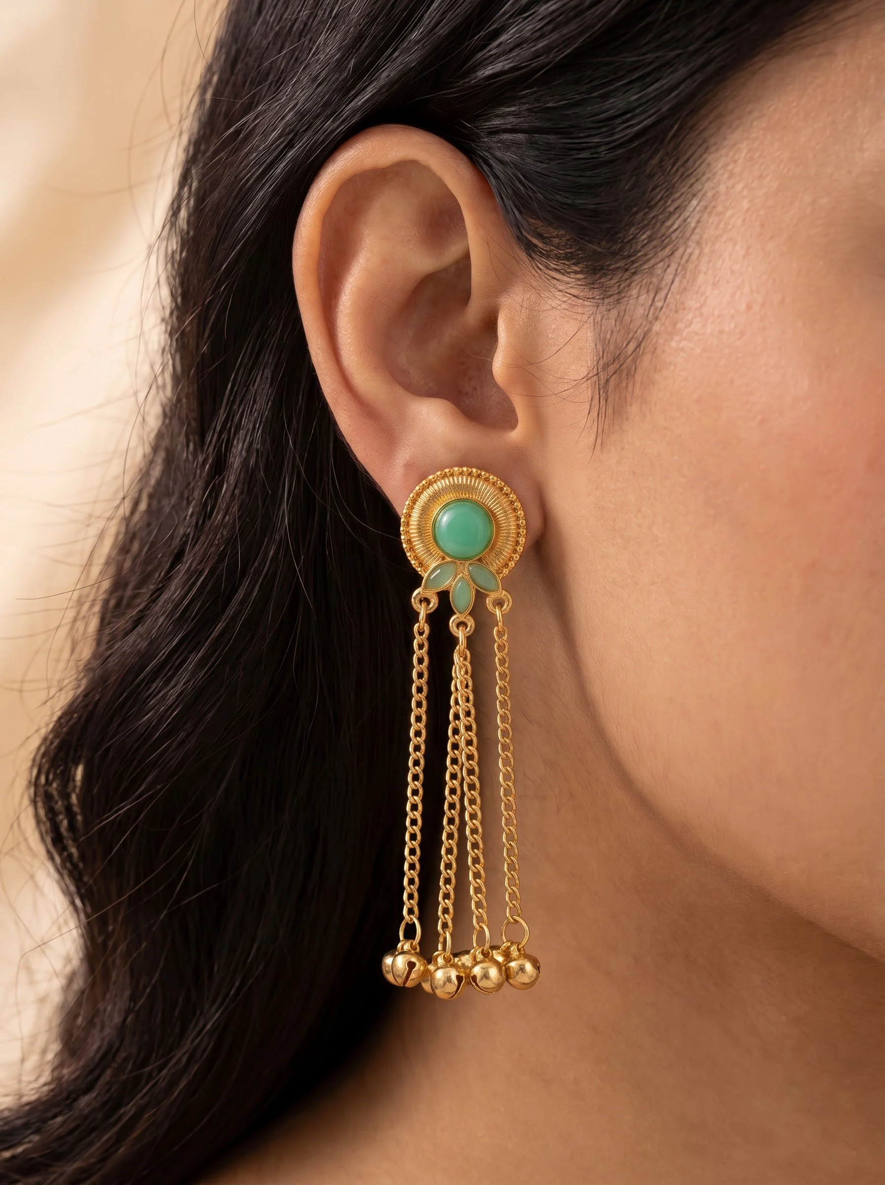 Mint Elegance Cascade Chain Earrings - Image 3