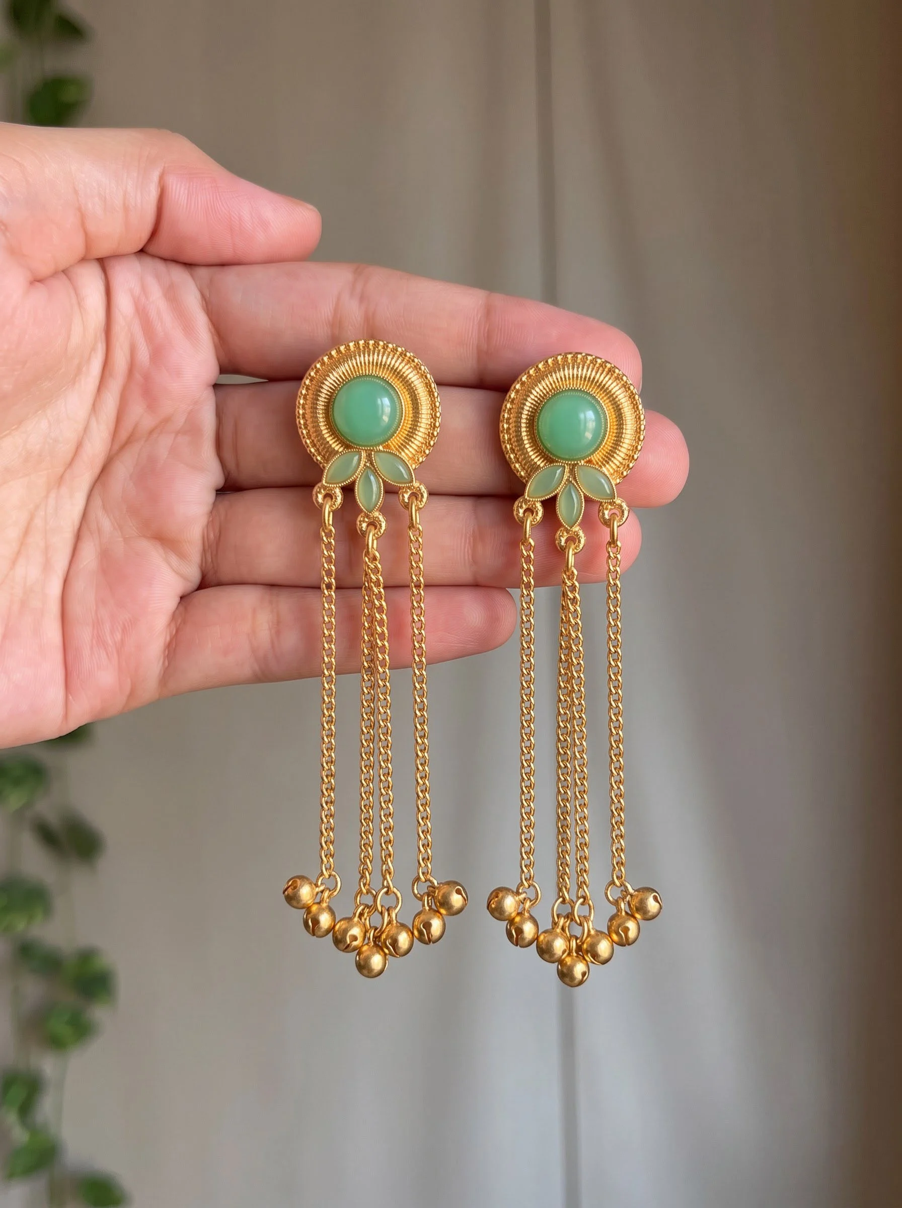 Mint Elegance Cascade Chain Earrings - Image 2