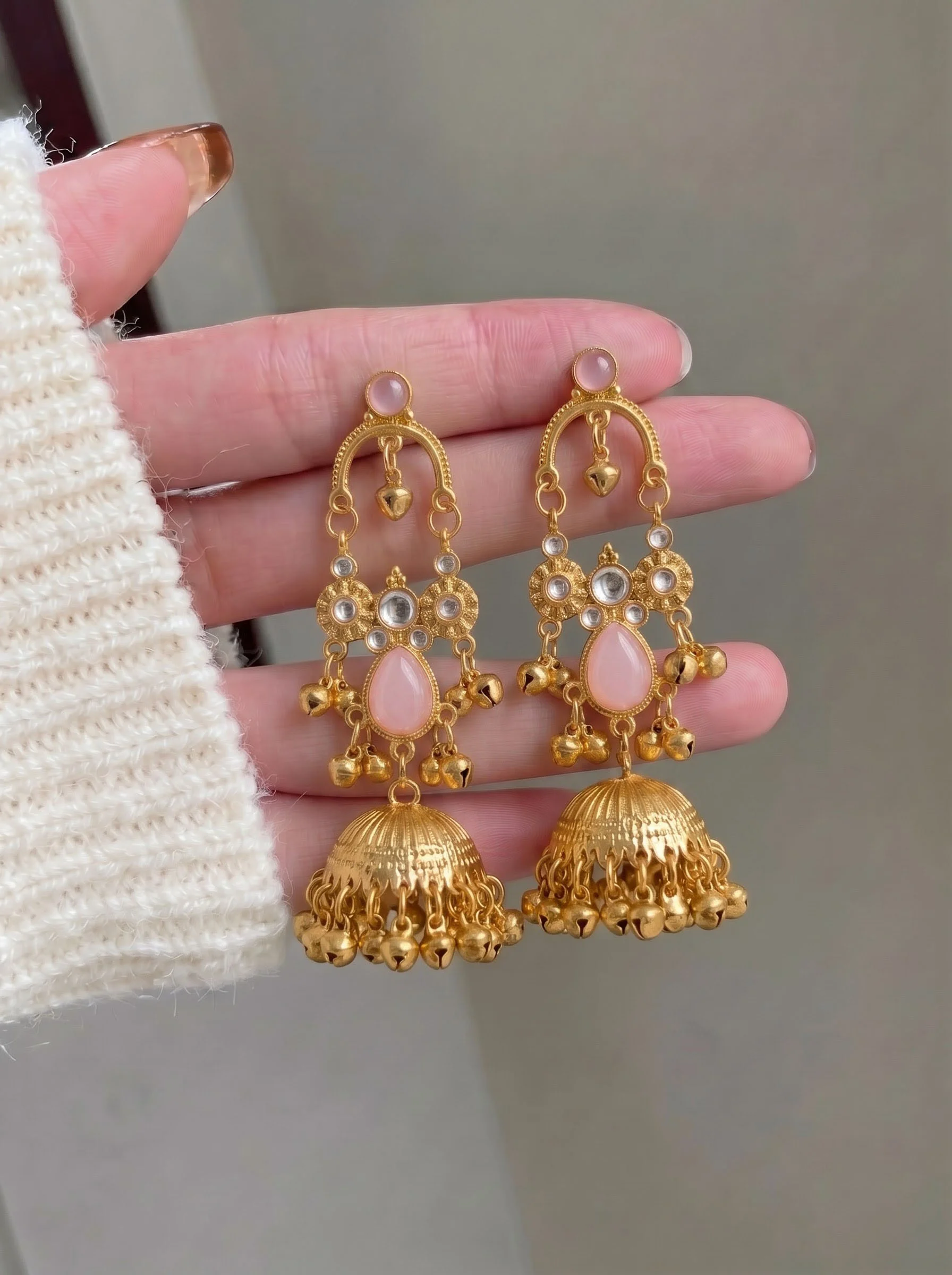 Pink Jhumka Drop Earrings - Image 4