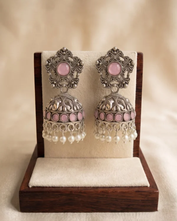 Blush Riwaayat Oxidised Jhumka Earrings