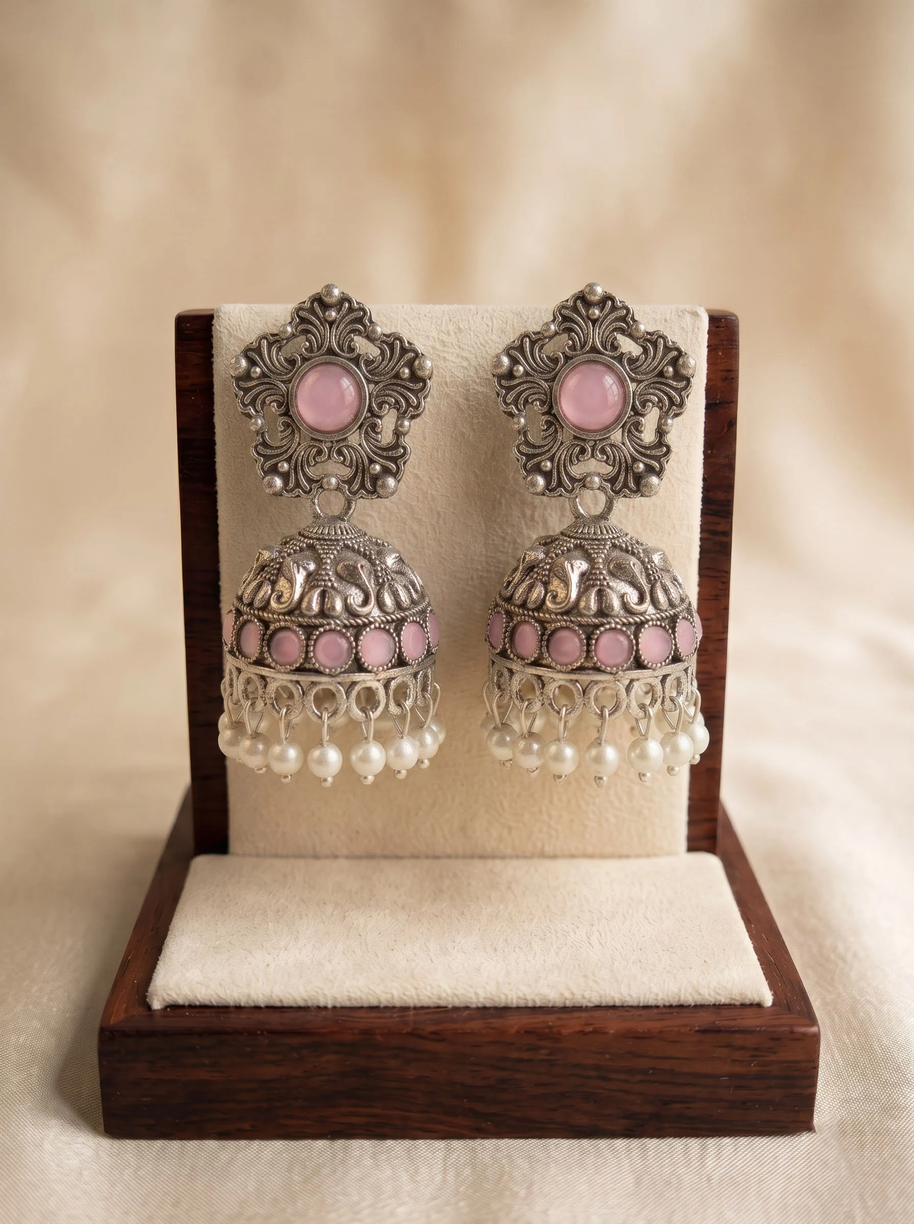 Blush Riwaayat Oxidised Jhumka Earrings