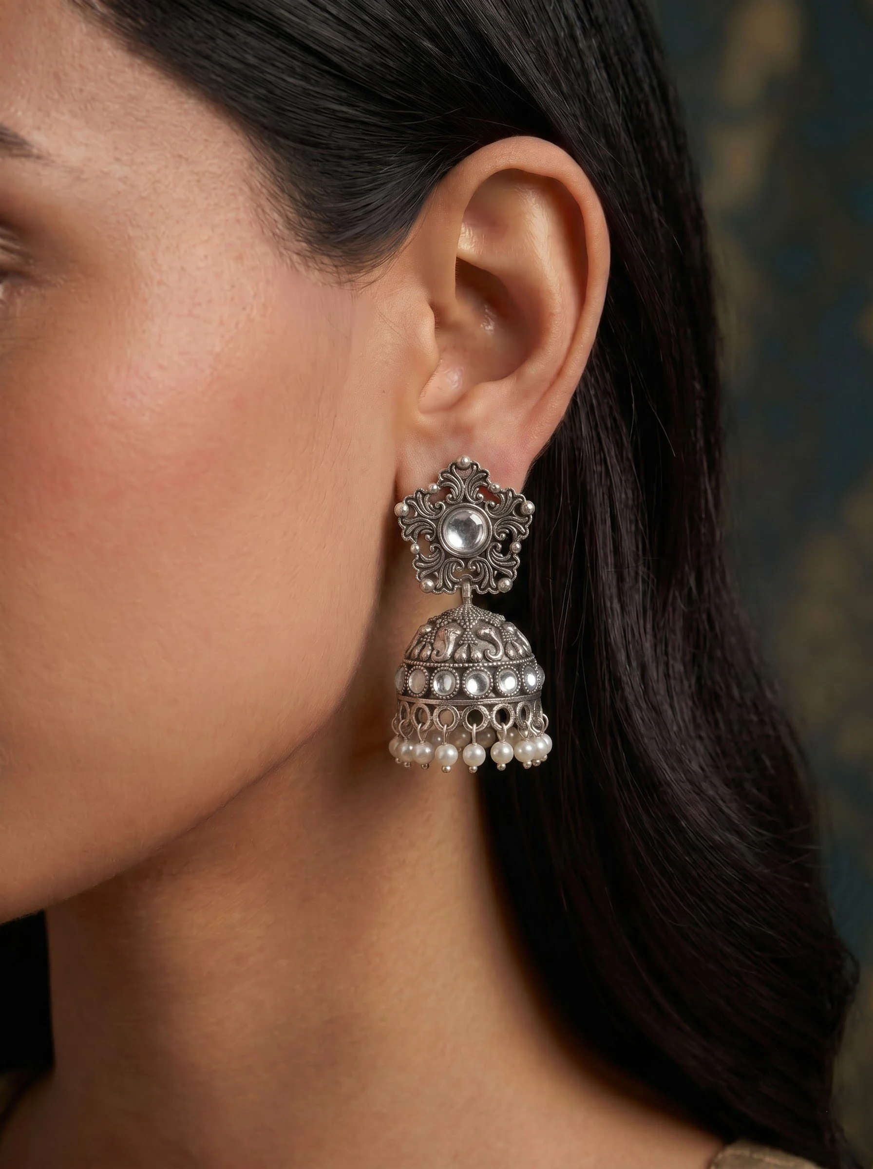 Pearl Noor Heritage Jhumka Earrings - Image 3