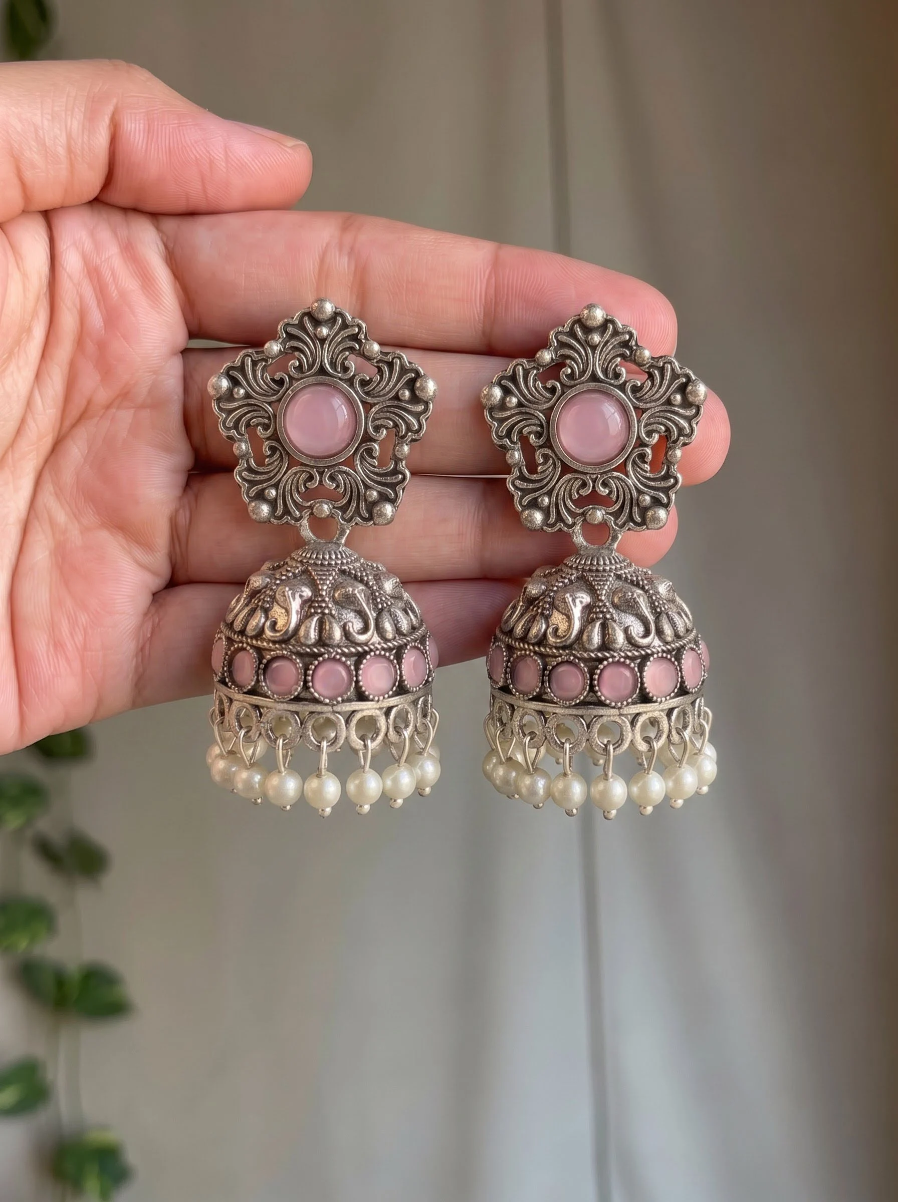Blush Riwaayat Oxidised Jhumka Earrings - Image 2