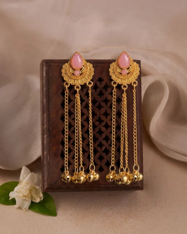 Pink Tassel Chain Drop Earrings