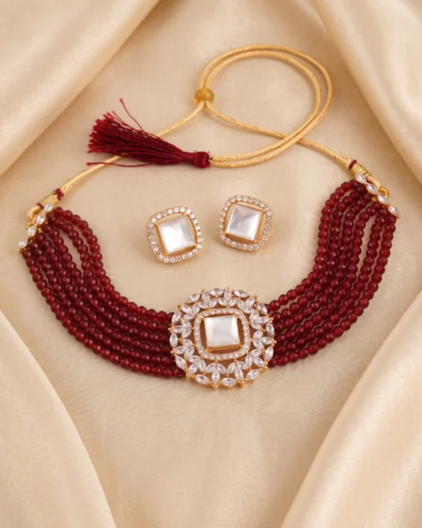 Ruby Red Beaded Choker Set