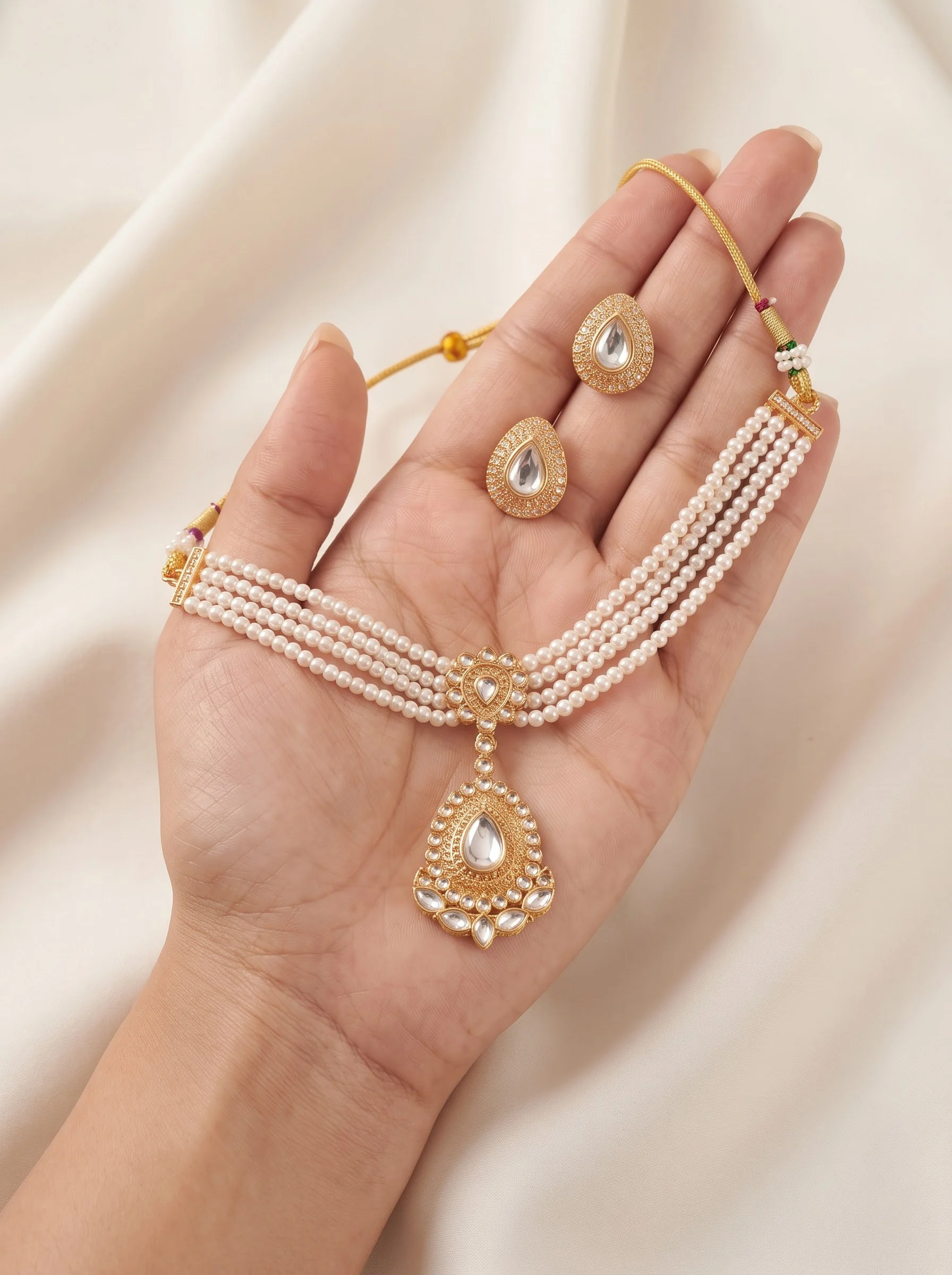 Pearl Drop Choker Necklace Set - Image 3