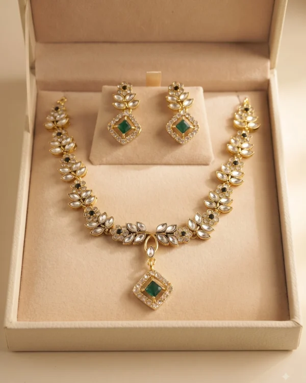 Emerald Floral Kundan Necklace Set