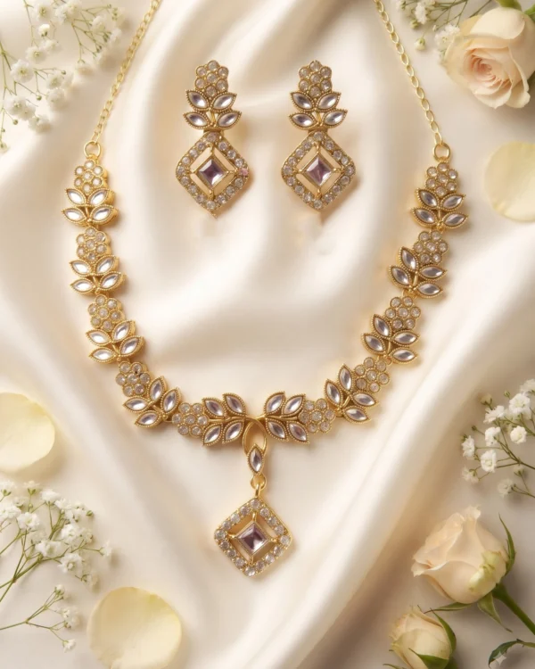 White Floral Kundan Necklace Set
