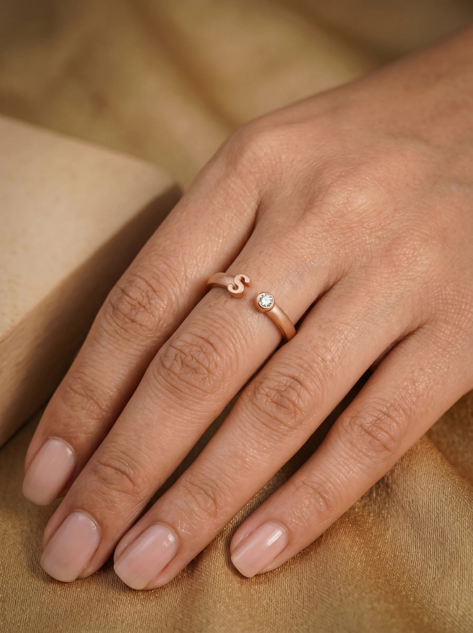 Rose Gold Initial S Ring - Image 2