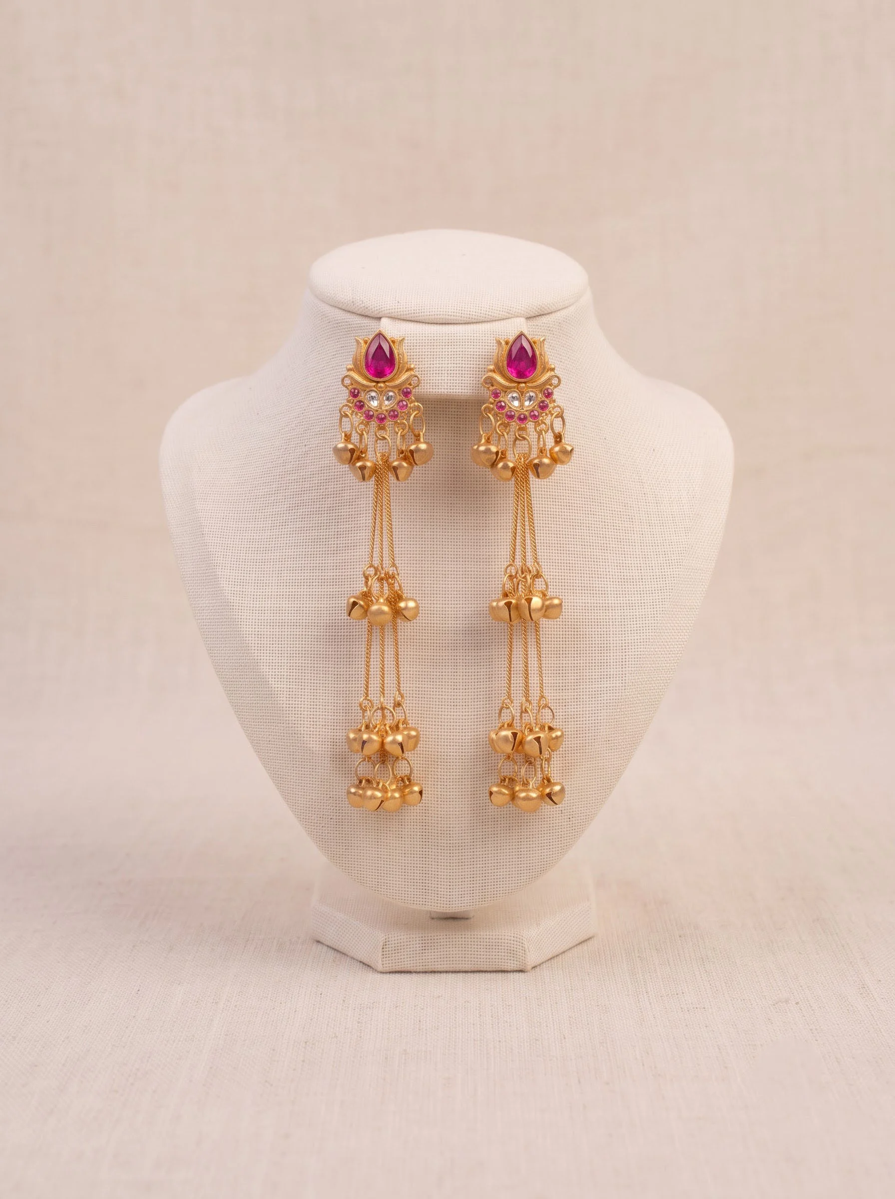 Ruby Royale Layered Tassel Earrings - Image 3
