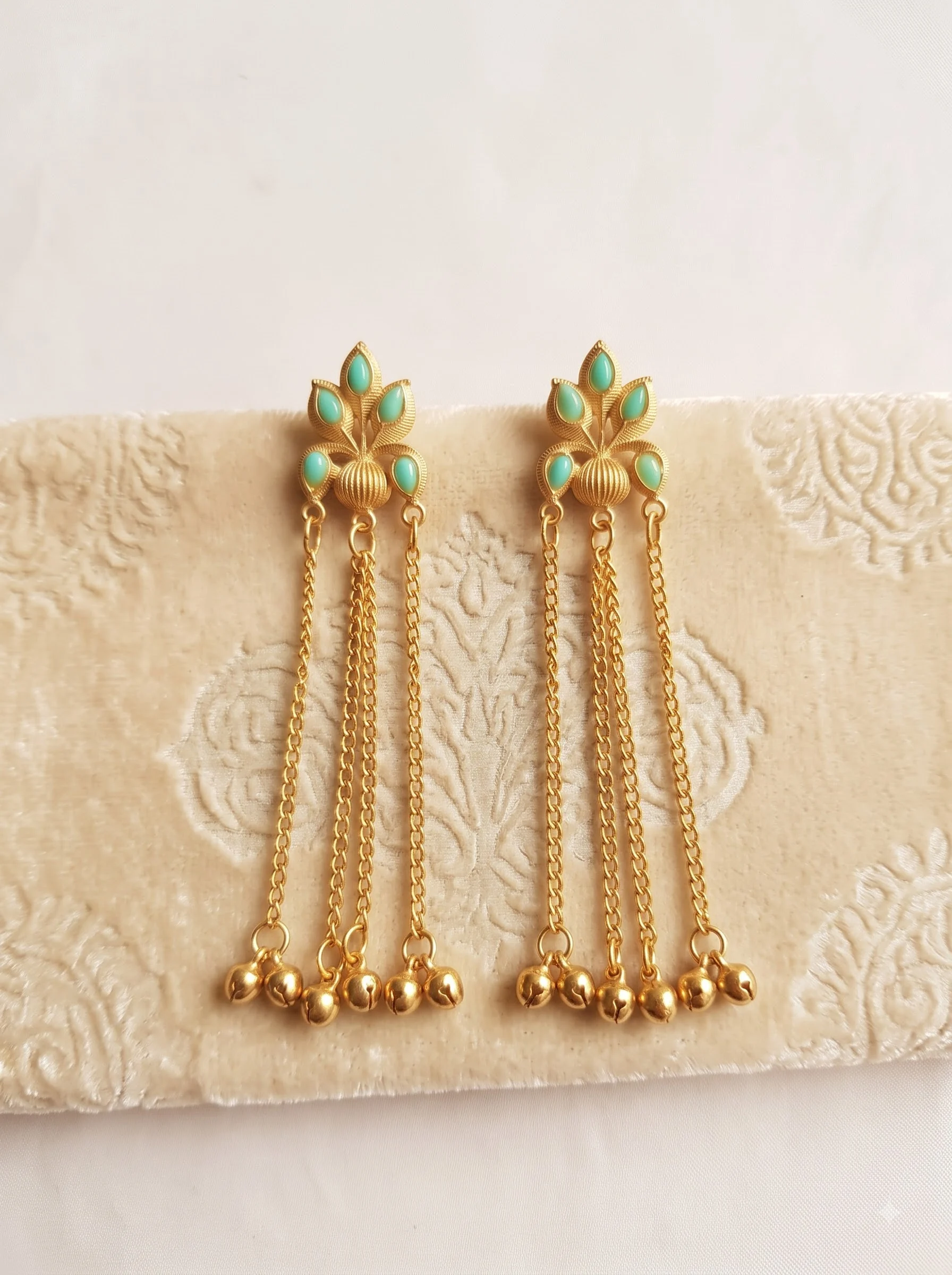 Mint Blossom Cascade Chain Earrings - Image 3