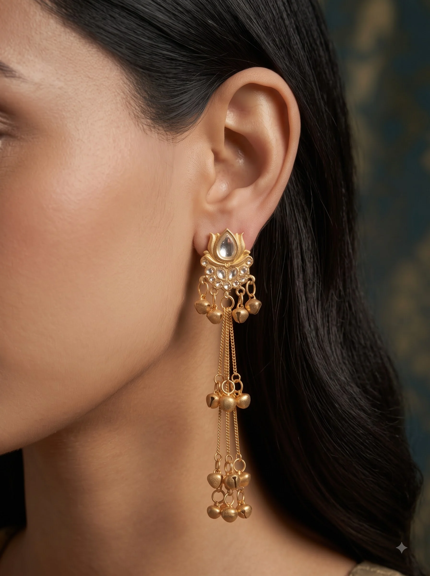 Kundan Royale Layered Tassel Earrings - Image 5