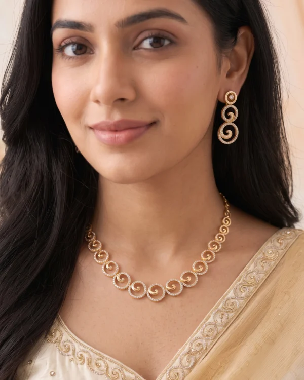 Crystal Swirl Gold Necklace Set