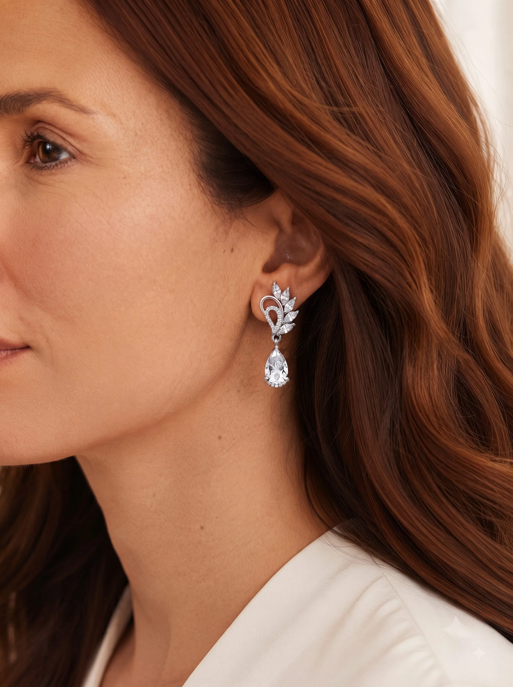 Crystal Leaf Drop Earrings - Image 4