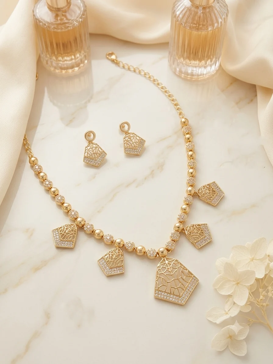 Geometric Charm Gold Necklace Set - Image 6