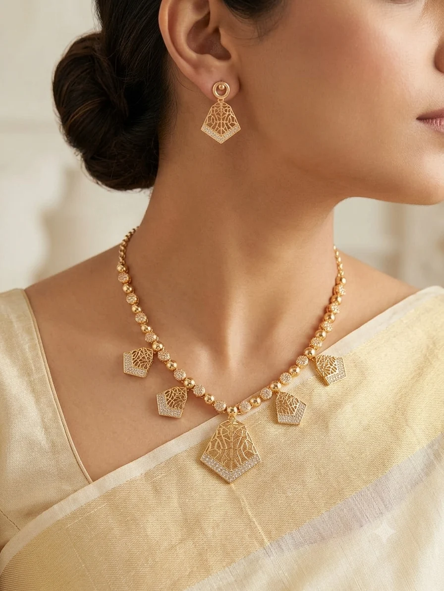 Geometric Charm Gold Necklace Set - Image 4