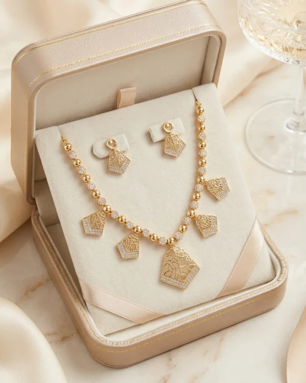 Geometric Charm Gold Necklace Set