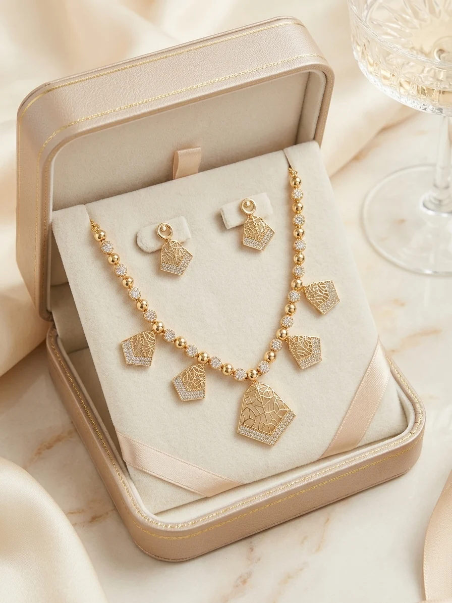 Geometric Charm Gold Necklace Set