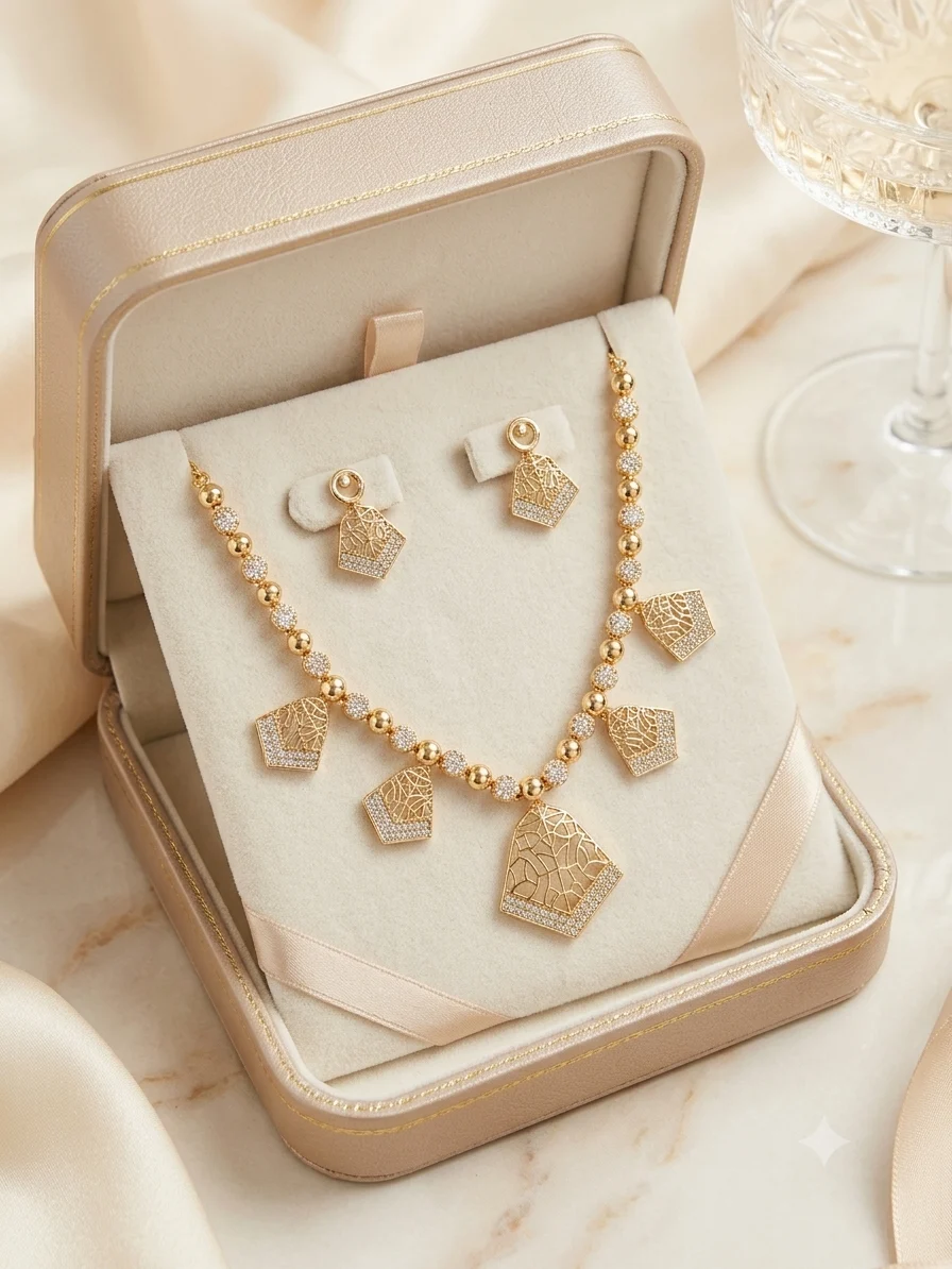 Geometric Charm Gold Necklace Set - Image 3