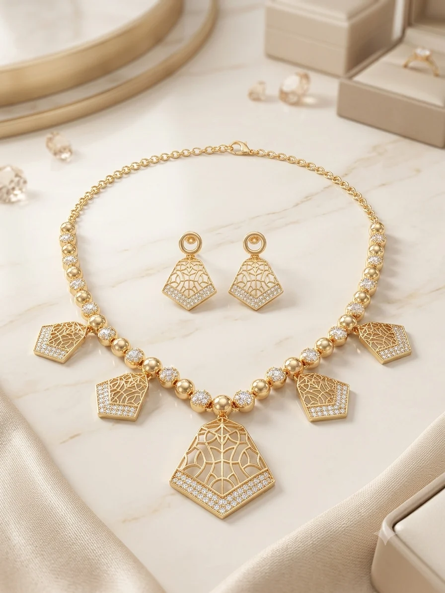 Geometric Charm Gold Necklace Set - Image 2