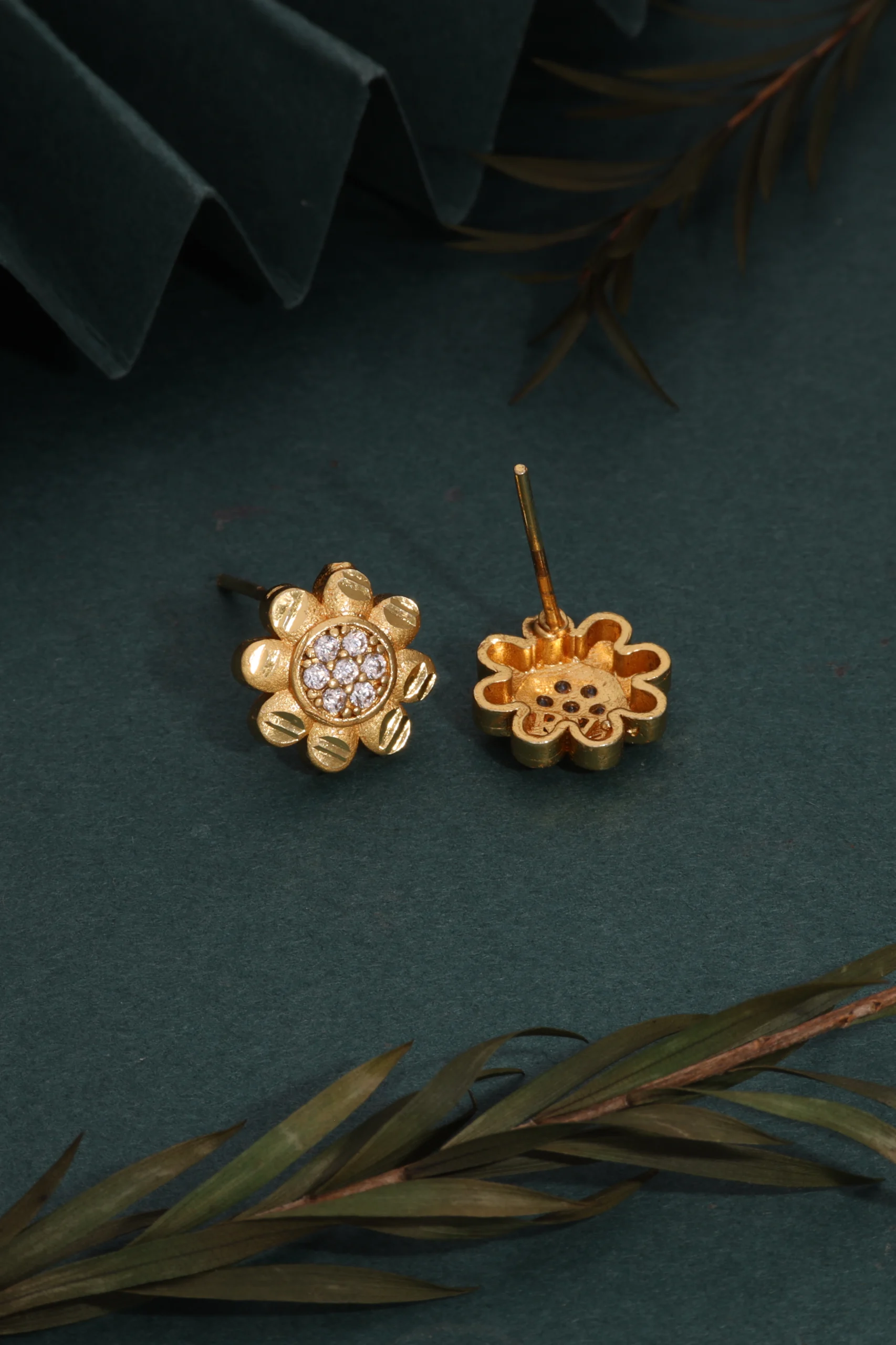 Floral Crystal Stud Earrings - Image 5