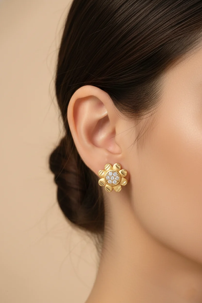 Floral Crystal Stud Earrings - Image 3