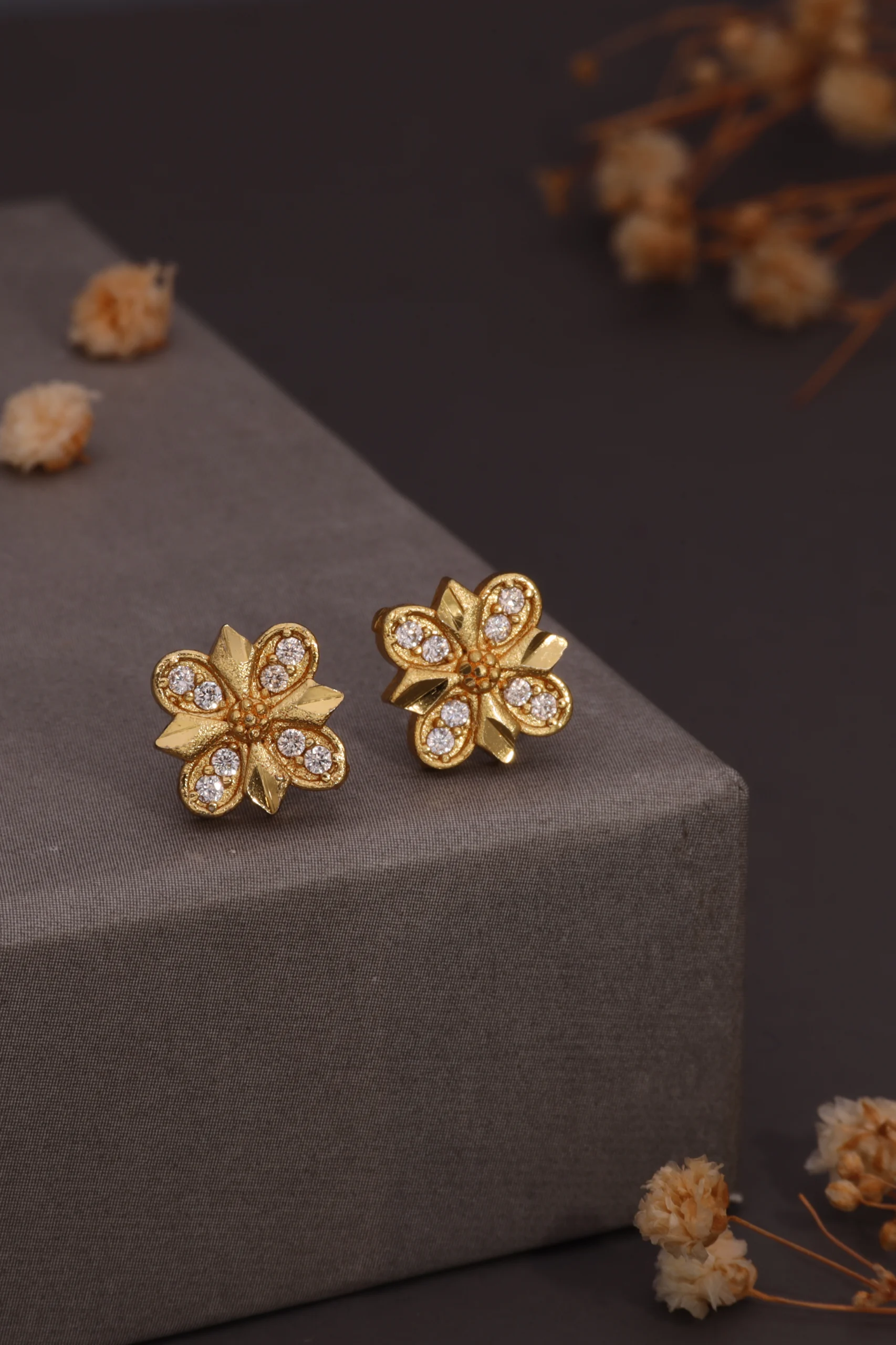 Crystal Petal Stud Earrings - Image 2