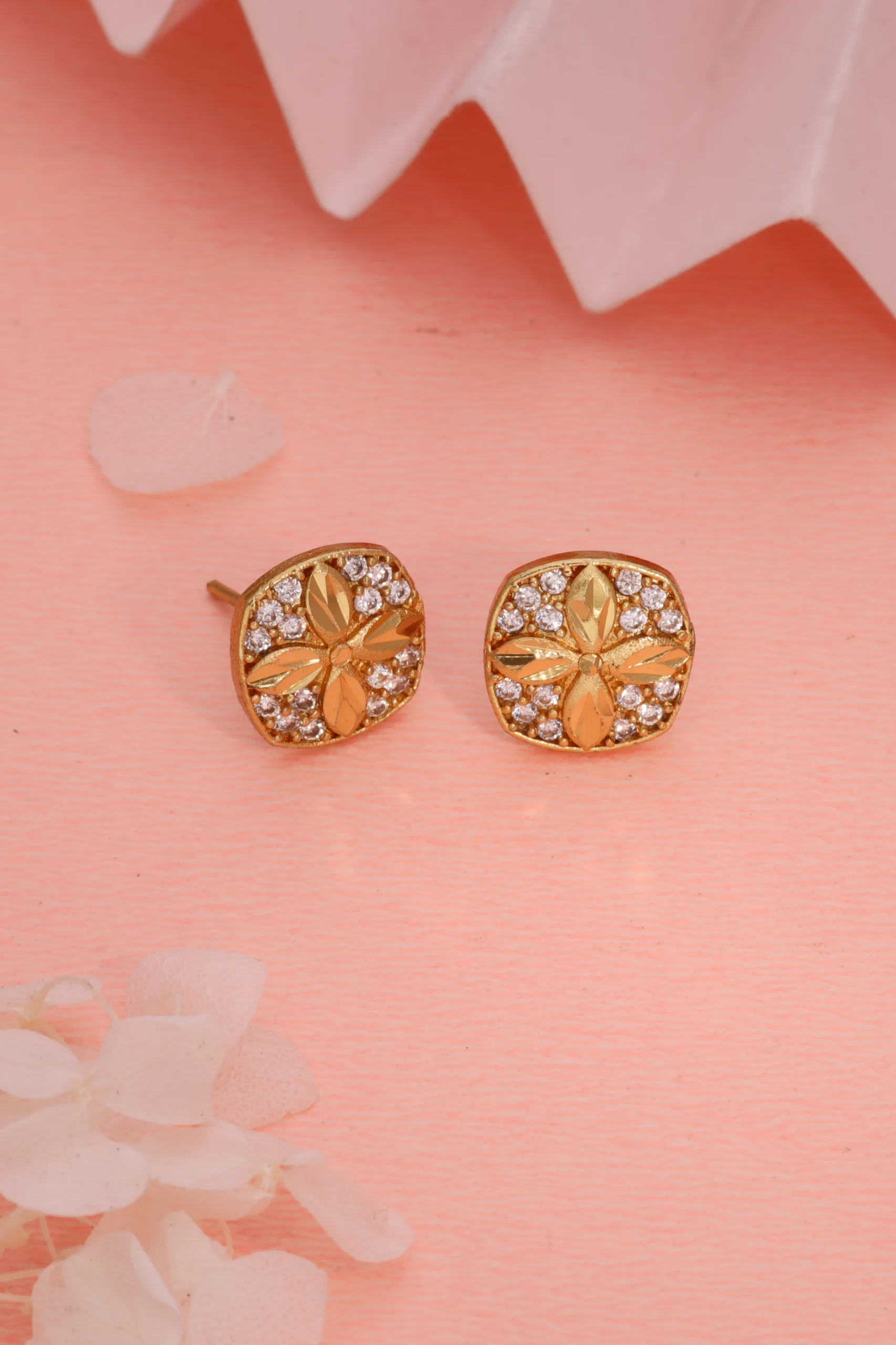 Floral Square Stud Earrings - Image 2