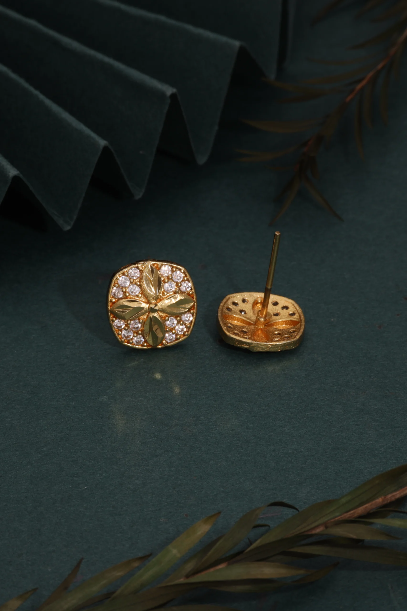 Floral Square Stud Earrings - Image 6