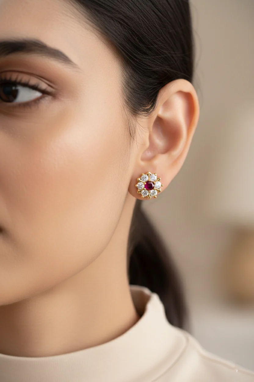 Ruby Floral Stud Earrings - Image 5
