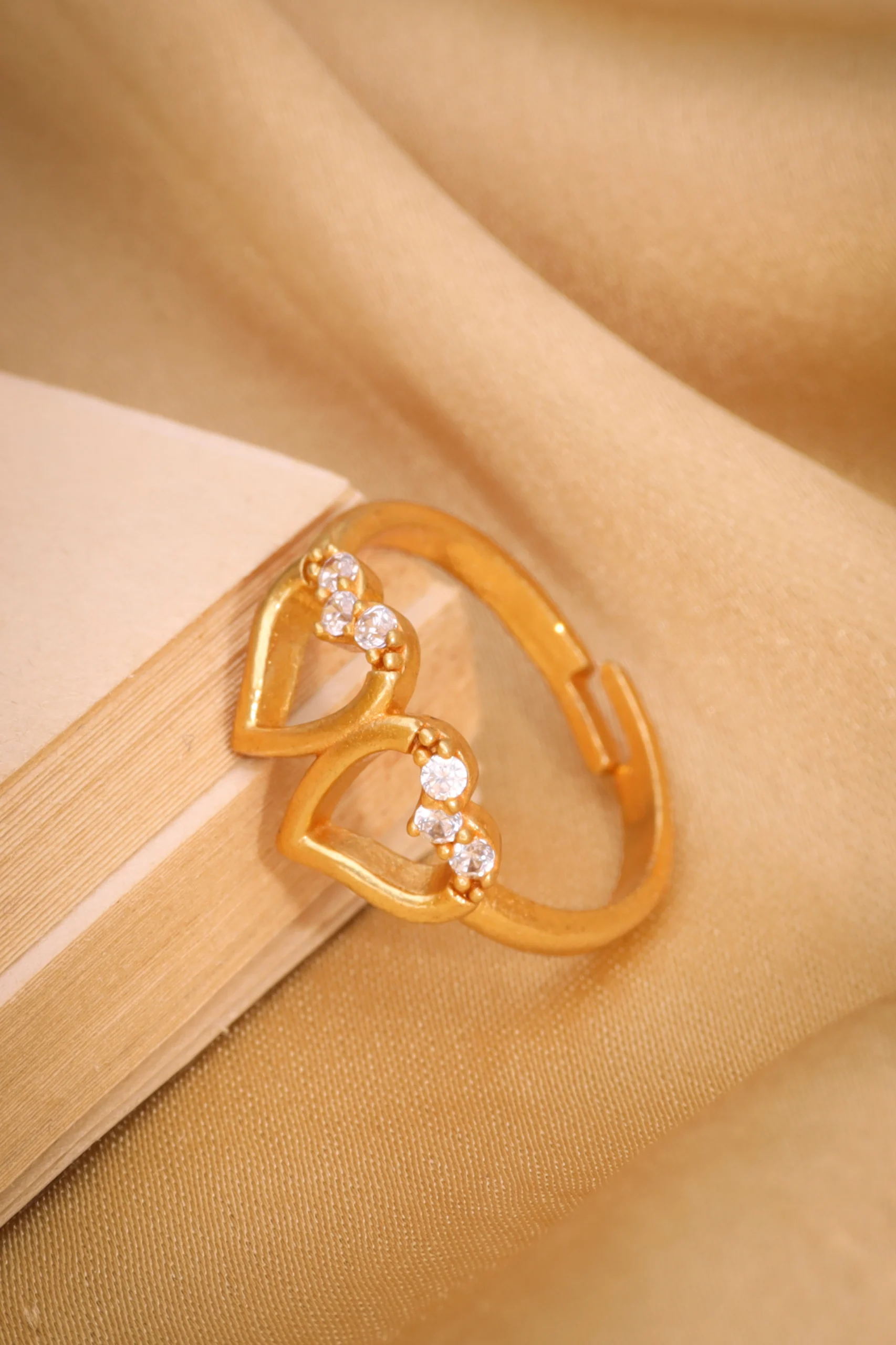 Golden Twin Heart Sparkle Ring - Image 2