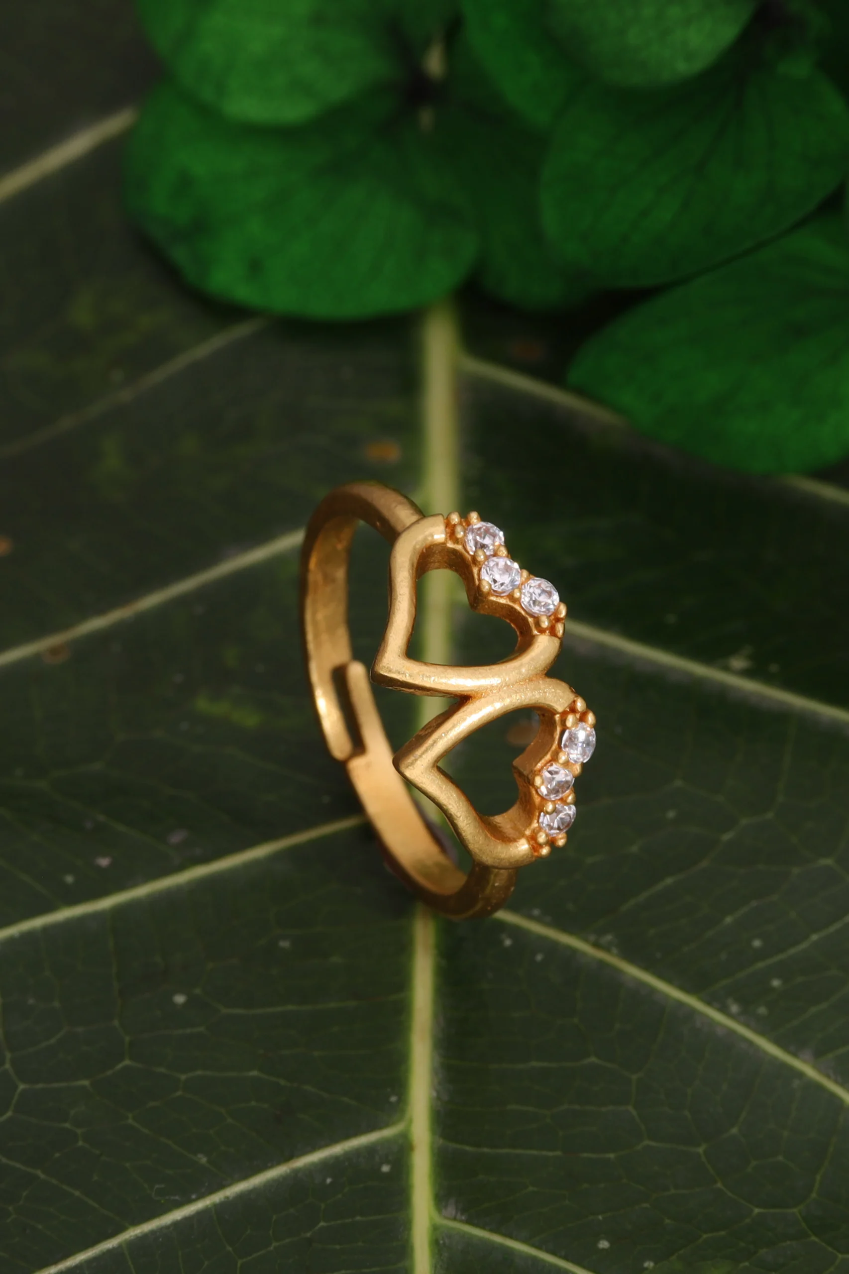 Golden Twin Heart Sparkle Ring - Image 3