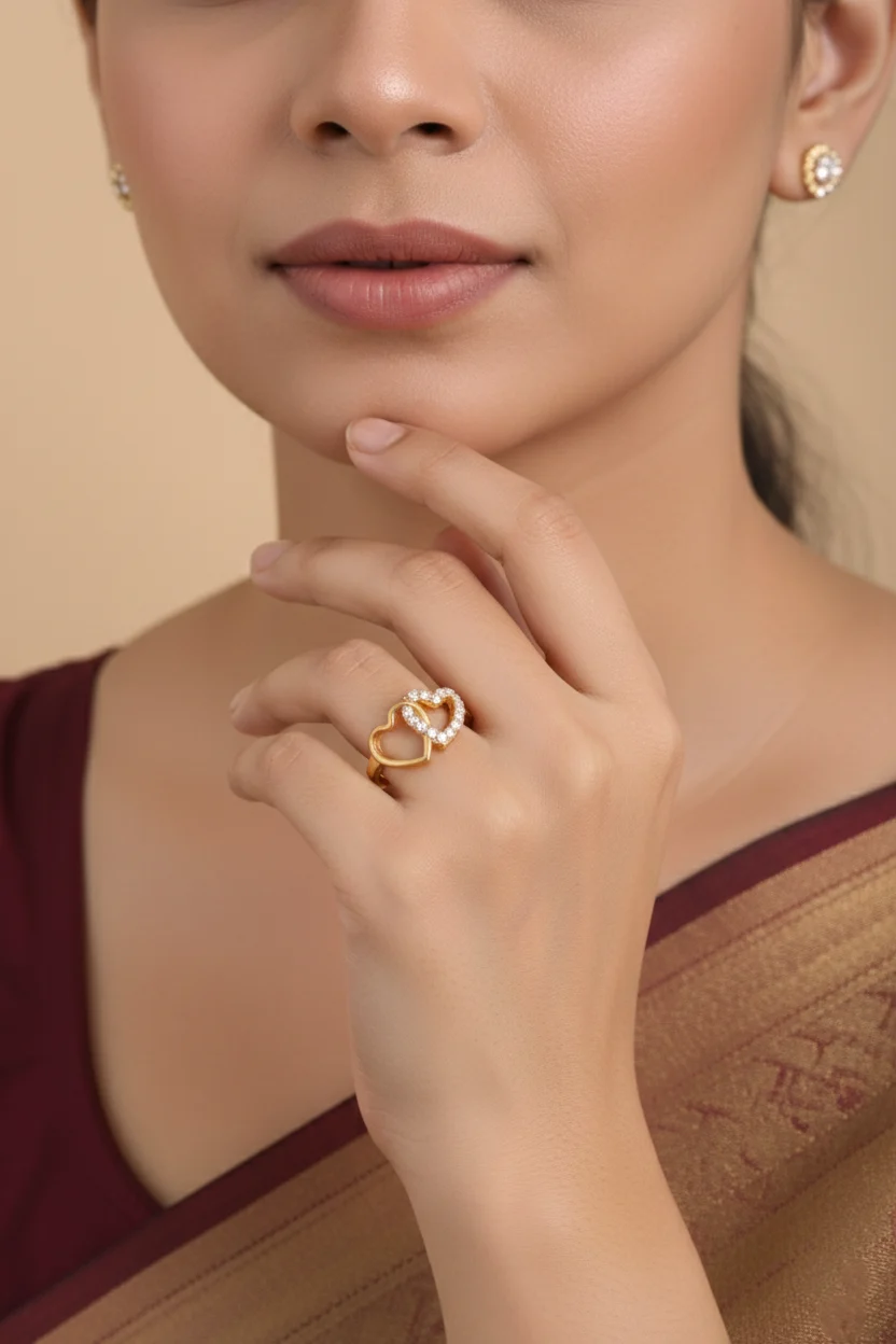 Golden Twin Heart Sparkle Ring - Image 5