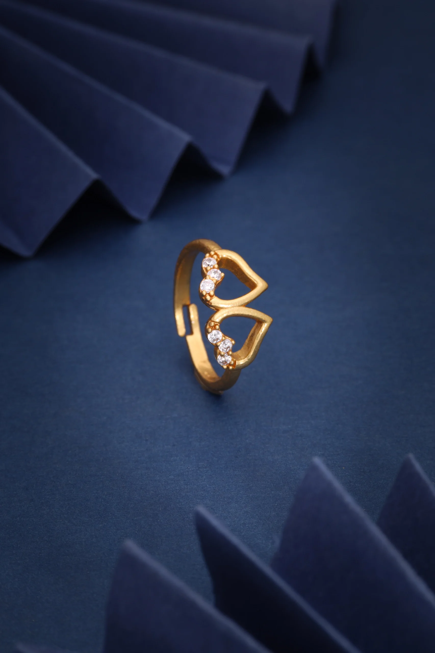 Golden Twin Heart Sparkle Ring