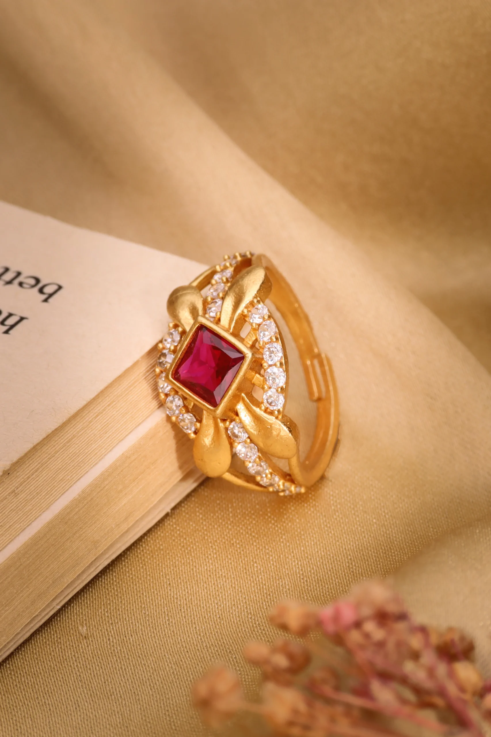 Ruby Leaf Halo Ring - Image 5